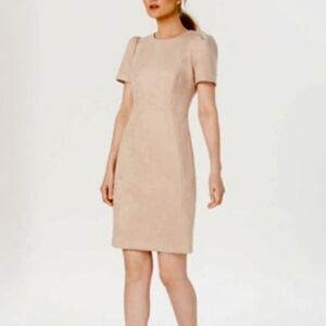 NWOT Calvin Klein Faux Suede Stretch Sheath Dress in‎ Tan Beige Size 2